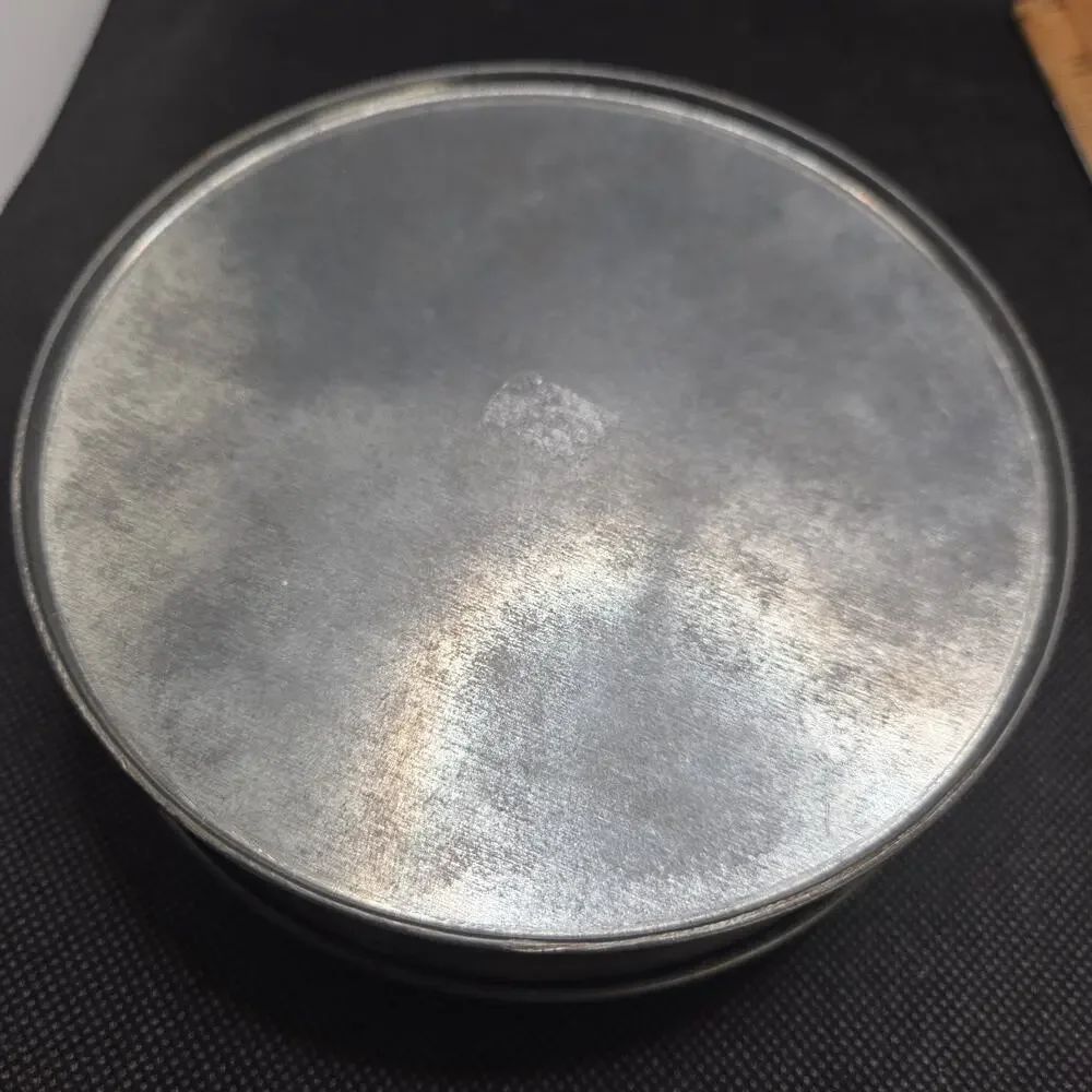 Vintage METZKE Round Silver Metal Tin With Pewter Santa Lid 5
